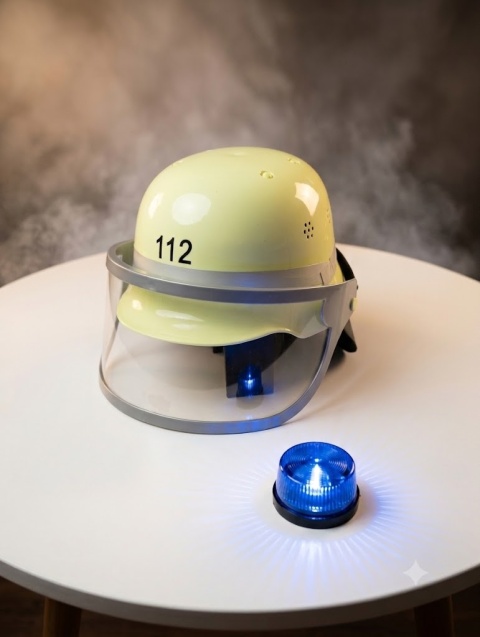 Zestaw Małego Strażaka: Kask z nr 112 + Sygnał dźwiękowy (kogut)
