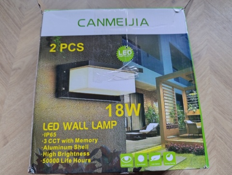 2 szt KINKIET ZEWNĘTRZNY LED 18W IP65 – 3 BARWY ŚWIATŁA (CCT) – CANMEIJIA