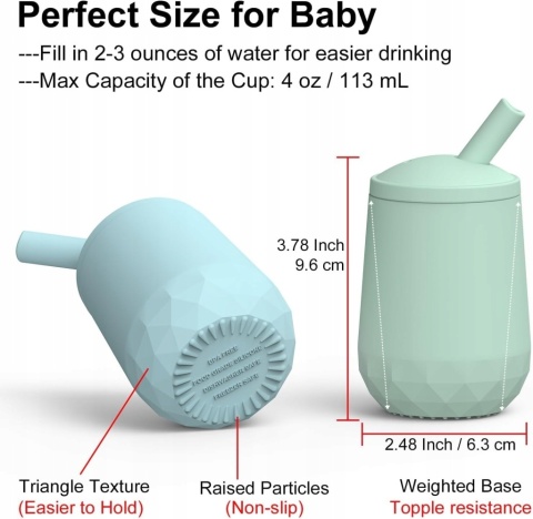 2 szt Kubek silikonowy ze słomką Bez BPA niekapek 6 m-cy +