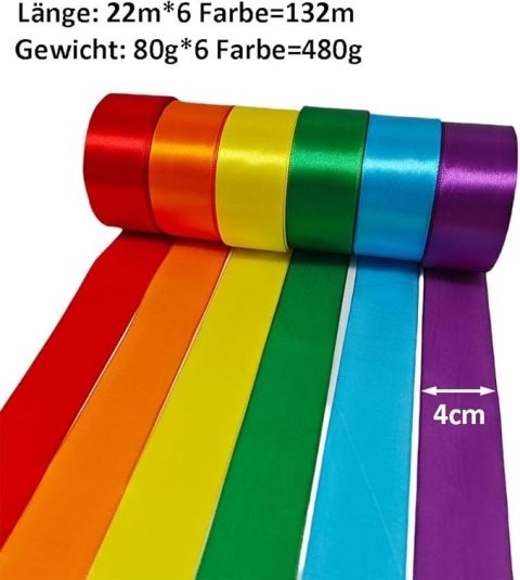 6 x KOLOROWE WSTĄŻKI (22m x 6 szt.) – SZEROKOŚĆ 4 CM DIY