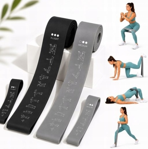 CRIVIT Zestaw fitness gumy oporowe do ćwiczeń 4 szt. czarne/szare