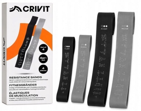 CRIVIT Zestaw fitness gumy oporowe do ćwiczeń 4 szt. czarne/szare