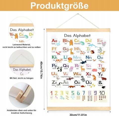 Edukacyjny Plakat – Niemiecki Alfabet i Cyfry – Dekoracja Montessori 40x30 cm