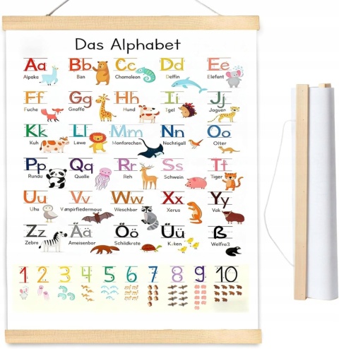 Edukacyjny Plakat – Niemiecki Alfabet i Cyfry – Dekoracja Montessori 40x30 cm