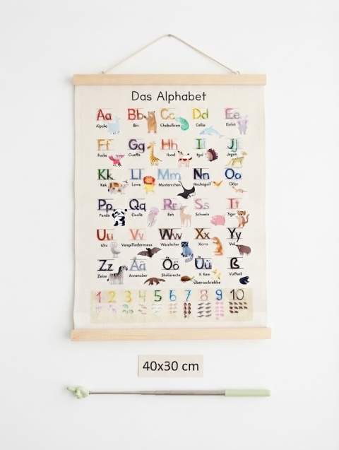 Edukacyjny Plakat – Niemiecki Alfabet i Cyfry – Dekoracja Montessori 40x30 cm