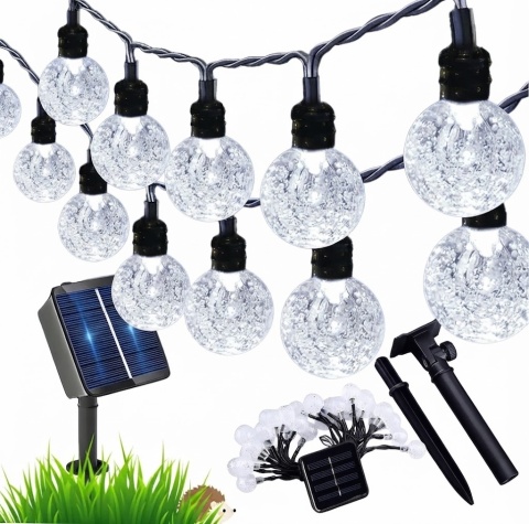 GIRLANDA SOLARNA OGRODOWA 100 LED – 10 METRÓW (KULE Z EFEKTEM BĄBELKÓW)