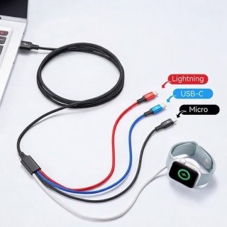 KABEL 4w1 MULTIŁADOWARKA MINLU DO APPLE WATCH, IPHONE, USB-C I MICRO-USB