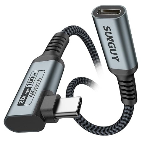 KABEL PRZEDŁUŻACZ USB-C 3.2 GEN 2 | 20Gbps | 100W | 4K@60Hz | KĄTOWY 90°