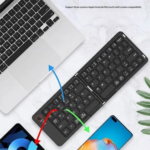 Klawiatura Bezprzewodowa Bluetooth B023 (68 klawiszy) składana + Podstawka na Telefon