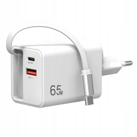 ŁADOWARKA USB C 65W GaN ZWIJANY KABEL DO TELEFONU KOSTKA SIECIOWA QC