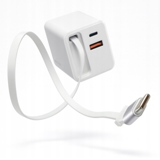 ŁADOWARKA USB C 65W GaN ZWIJANY KABEL DO TELEFONU KOSTKA SIECIOWA QC