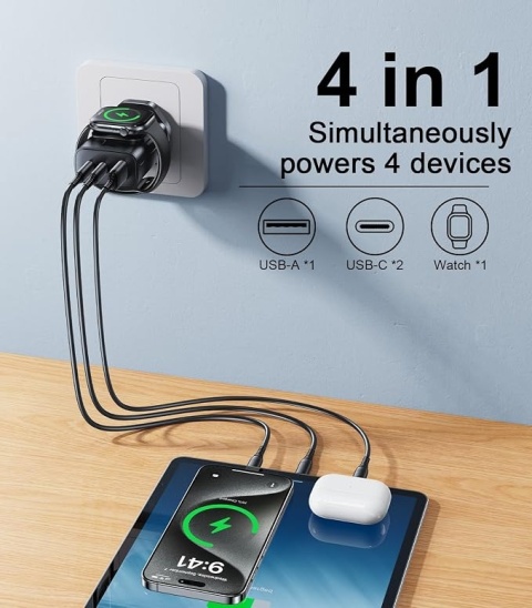 Ładowarka Sieciowa 4 w 1 NIFBANG P40 – 40W | USB-C / USB-A / Apple Watch