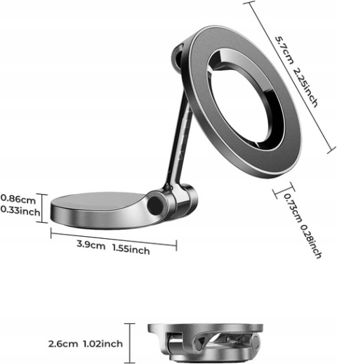 Lisen Magnetyczny Uchwyt Samochodowy MagSafe Składany, Czarny + pierścień magnetyczny