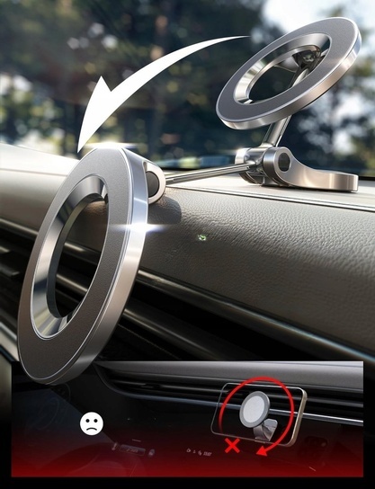 Lisen Magnetyczny Uchwyt Samochodowy MagSafe Składany, Czarny + pierścień magnetyczny