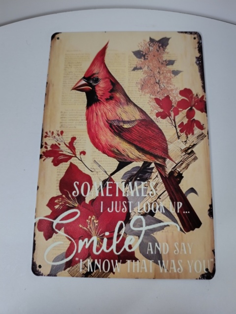Metalowa Tabliczka Dekoracyjna w Stylu Retro – "Cardinal / Smile"