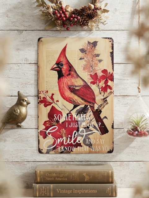 Metalowa Tabliczka Dekoracyjna w Stylu Retro – "Cardinal / Smile"