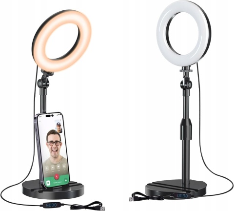 Lampa Pierścieniowa Biurkowa LED Mionondi ze Statywem Teleskopowym i Uchwytem na Telefon