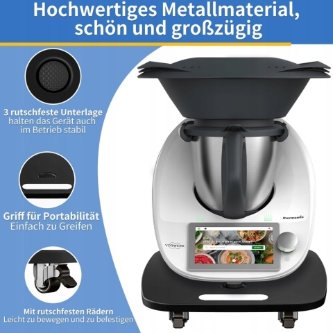PREMIUM DESKA PODSTAWKA MOBILNA NA KÓŁKACH POD THERMOMIX TM6 TM5 CZARNA