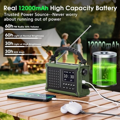 PRZENOŚNE RADIO AWARYJNE ROCAM CR1030DAB – 12000mAh | DAB+ / FM | SOLAR | POWERBANK | LATARKA | SOS
