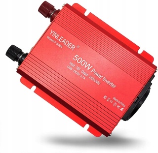 PRZETWORNICA NAPIĘCIA SAMOCHODOWA INVERTER 12V na 230V 500W YINLEADER + OKABLOWANIE