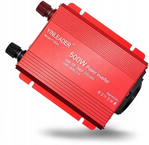 PRZETWORNICA NAPIĘCIA SAMOCHODOWA INVERTER 12V na 230V 500W YINLEADER + OKABLOWANIE