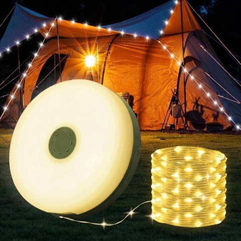 Wielofunkcyjna Lampka Kempingowa 2w1 (32 LED) + Girlanda Świetlna 10m LED Powerbank