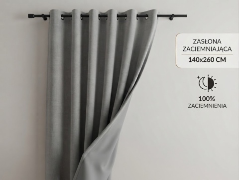 Zasłona zaciemniająca szara na przelotkach 140x260 ccm