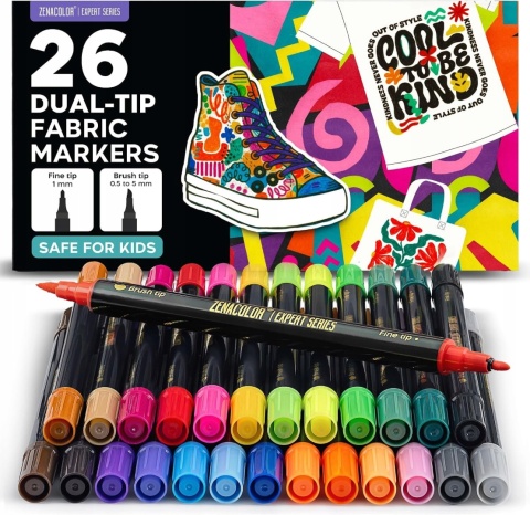 Zenacolor markery flamastry 26 markerów do tkanin permanentnych dwustronnych
