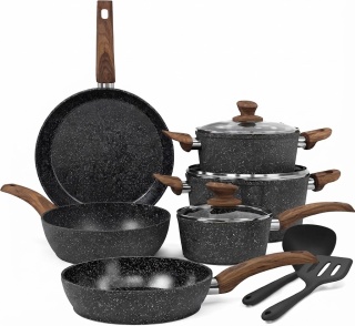 Zestaw garnków Kitchen Academy 11 el. czarne granit nieprzywierające gaz indukcja