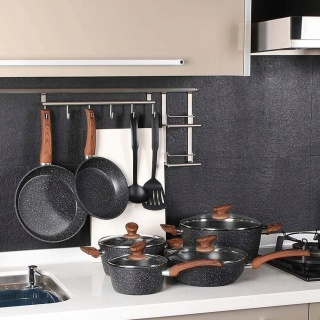 Zestaw garnków Kitchen Academy 11 el. czarne granit nieprzywierające gaz indukcja