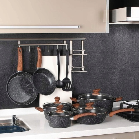 Zestaw garnków Kitchen Academy 11 el. czarne granit nieprzywierające gaz indukcja