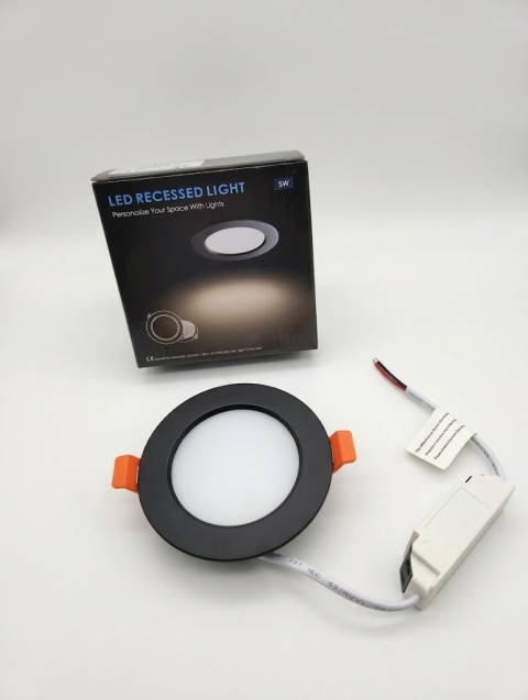 10x Oprawa Wpuszczana LED Downlight Spot 5W IP44 Czarna (Ciepła Biel 3000K)