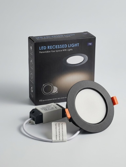 10x Oprawa Wpuszczana LED Downlight Spot 7W IP44 Czarna (Ciepła Biel 3000K)