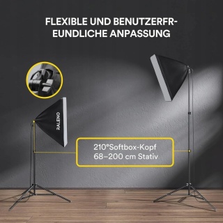 2 x Zestaw Oświetleniowy Softbox Raleno 50x50 cm z Żarówkami LED i Statywami + pokrowiec