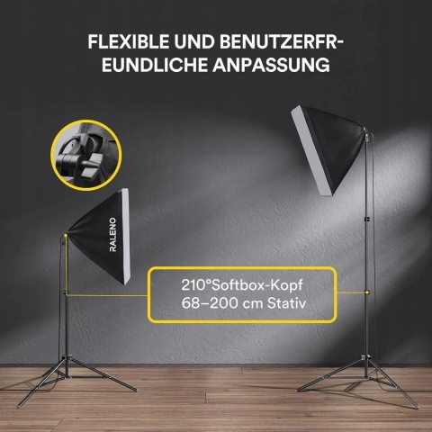 2 x Zestaw Oświetleniowy Softbox Raleno 50x50 cm z Żarówkami LED i Statywami + pokrowiec