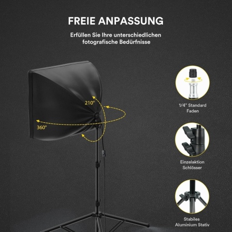 2 x Zestaw Oświetleniowy Softbox Raleno 50x50 cm z Żarówkami LED i Statywami + pokrowiec