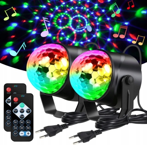2 szt Lampy Disco LED URAQT RGB Pilot Imprezowe Karaoke DJ projektor