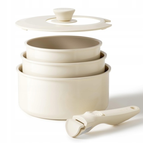 3 szt Garnki Ceramiczne Redchef z Odpinaną Rączką – kremowy