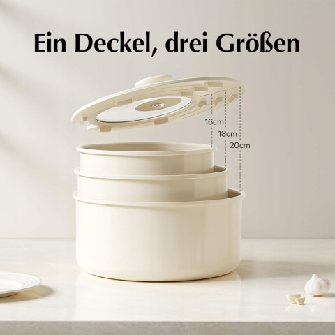 3 szt Garnki Ceramiczne Redchef z Odpinaną Rączką – kremowy