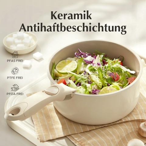 3 szt Garnki Ceramiczne Redchef z Odpinaną Rączką – kremowy