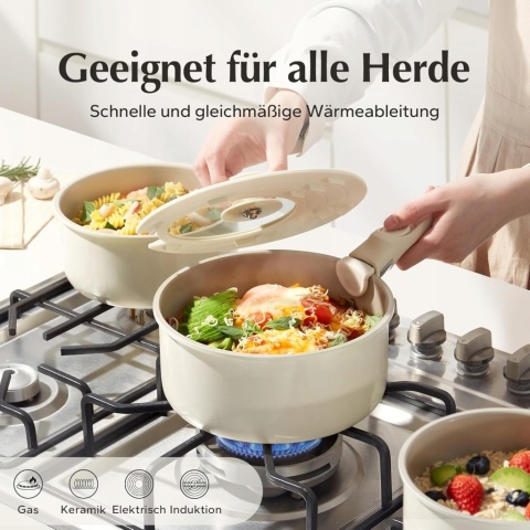 3 szt Garnki Ceramiczne Redchef z Odpinaną Rączką – kremowy