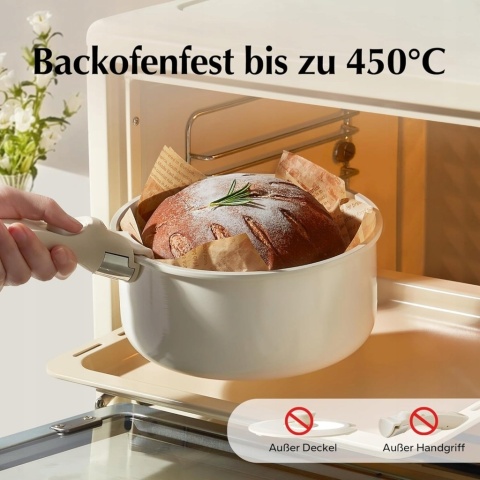 3 szt Garnki Ceramiczne Redchef z Odpinaną Rączką – kremowy