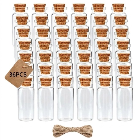 36x Małe Szklane Buteleczki z Korkiem 30 ml + Sznurek Jutowy DIY, ślub