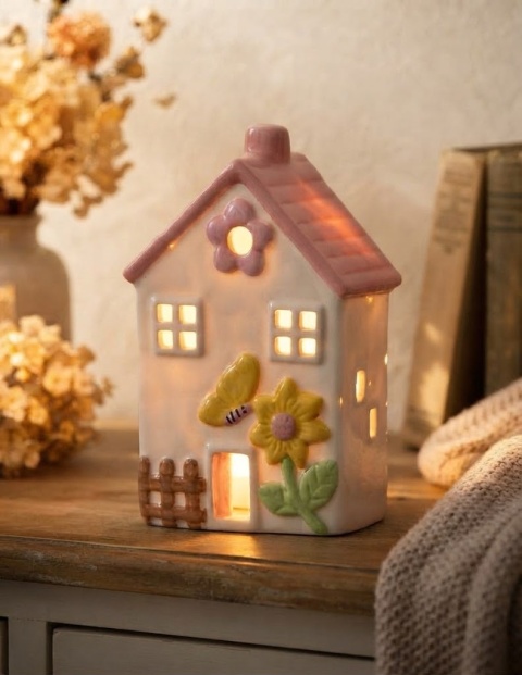 Domek ceramiczny latarnia lampion LED świecznik Podświetlana figurka 16,5cm