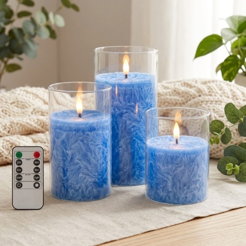 ELEGANCKI ZESTAW ŚWIEC LED W SZKLE – 3 SZTUKI + PILOT