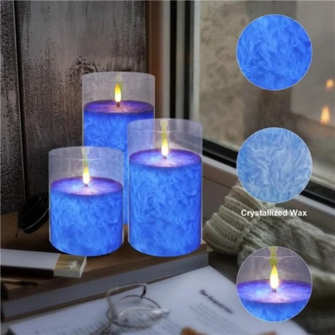 ELEGANCKI ZESTAW ŚWIEC LED W SZKLE – 3 SZTUKI + PILOT