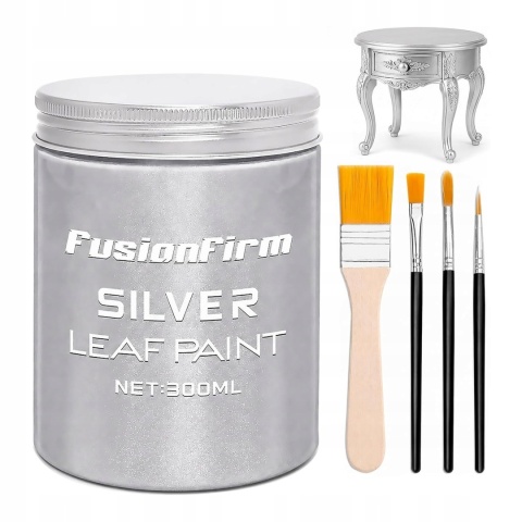 Farba akrylowa srebrna metal. 300 ml nieblakająca + pędzelki DIY, rękodzieło