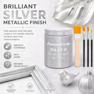 Farba akrylowa srebrna metal. 300 ml nieblakająca + pędzelki DIY, rękodzieło