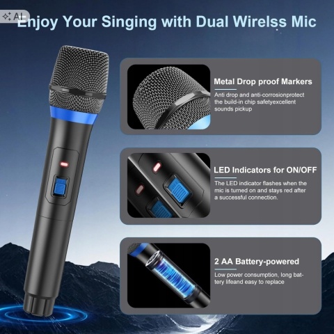 Głośnik bluetooth karaoke JYX T17-T z mikrofonami akumulatorem , LED, USB