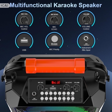 Głośnik bluetooth karaoke JYX T17-T z mikrofonami akumulatorem , LED, USB